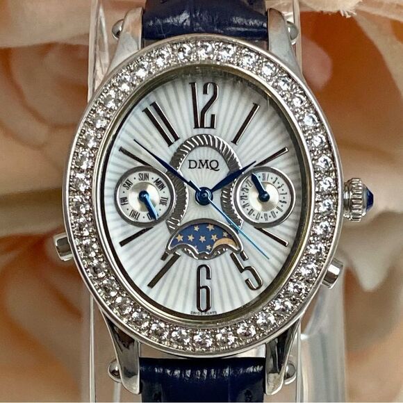 DMQ Diamonique CZ Bezel Moon Phase Multifunction Ladies Watch main image 4